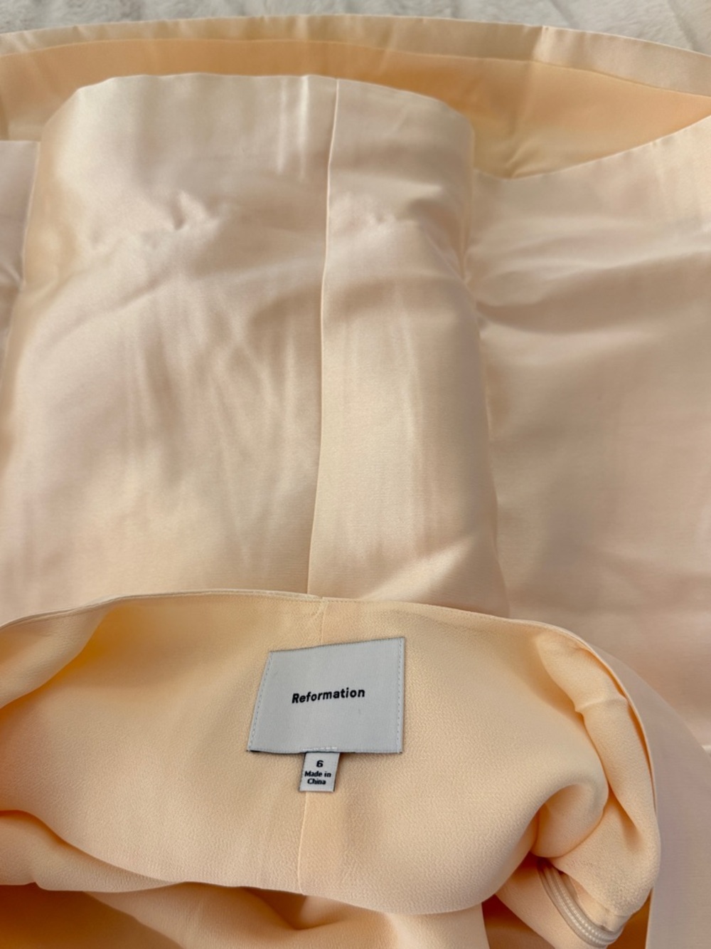 NWOT Reformation Ecru Satin Mini Dress with Drape Scarf - Picture 12 of 13